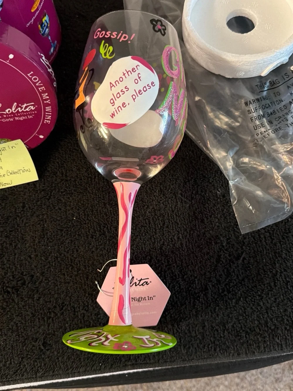Lolita Girls' Night In Hand-Painted Wine Glass - Pink & Green